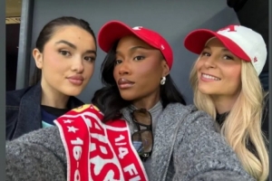 太阳报：萨卡&amp;特罗萨德女友到伯纳乌为球队助威，合影留念